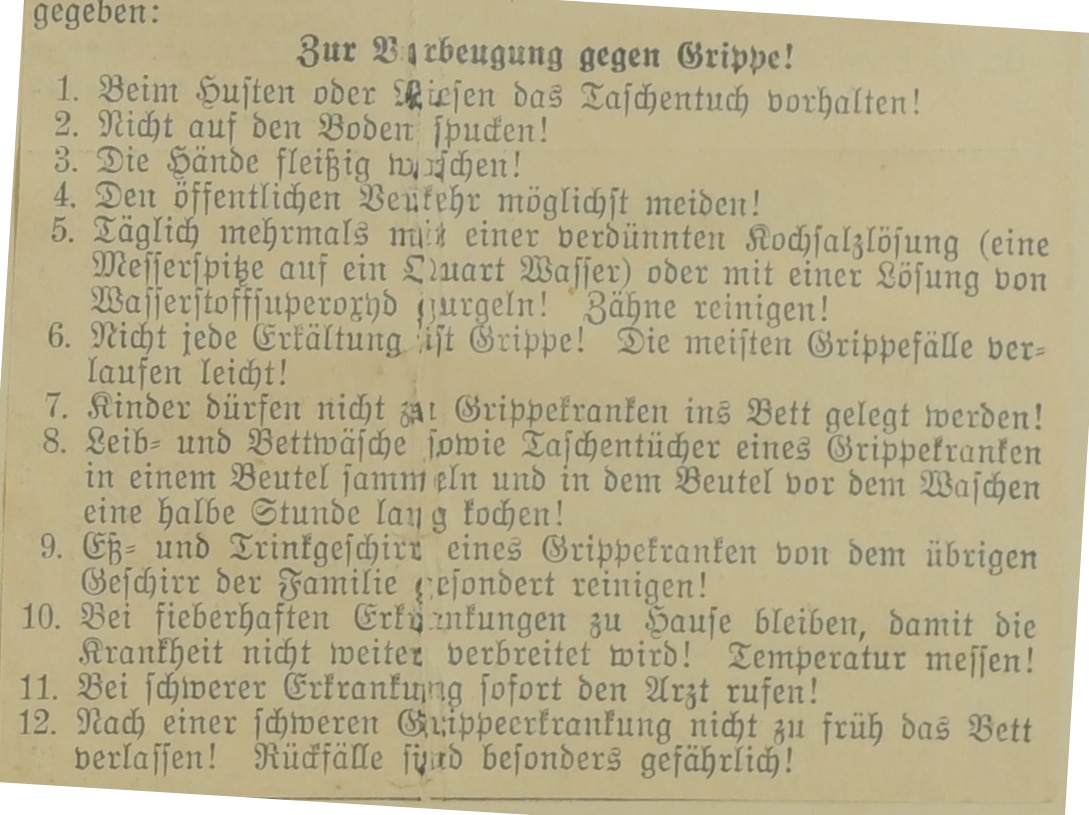 Anzeigen über Erkrankungen an Influenza und Grippe.1890 - 1892 1918, 1933, Stadtarchiv Bayreuth, Nr. 13178